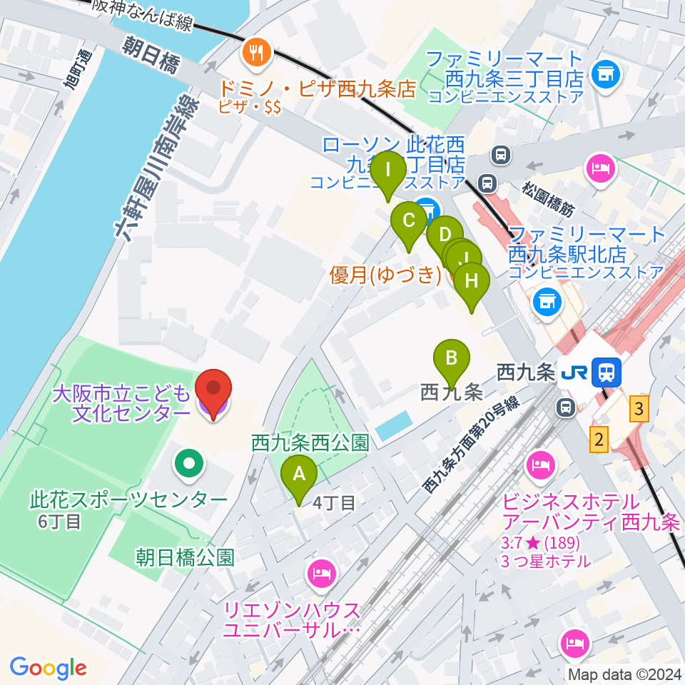 大阪市立こども文化センター周辺のファミレス・ファーストフード一覧地図