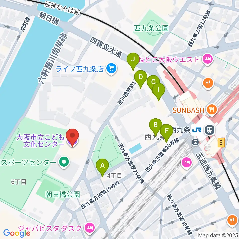 大阪市立こども文化センター周辺のファミレス・ファーストフード一覧地図