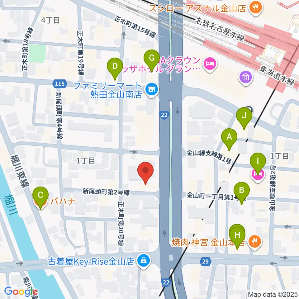 アイズミュージックアカデミー金山校周辺のファミレス・ファーストフード一覧地図