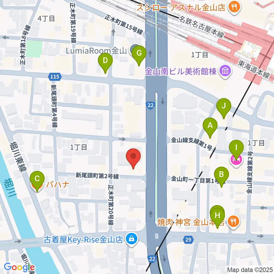 アイズミュージックアカデミー金山校周辺のファミレス・ファーストフード一覧地図