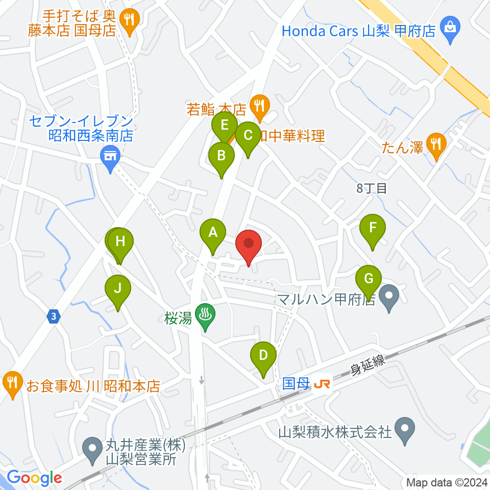 土屋バイオリンチェロ教室周辺のファミレス・ファーストフード一覧地図