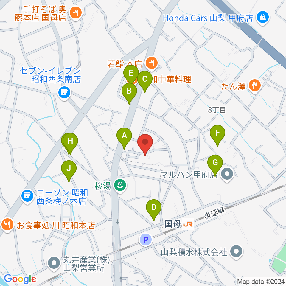 土屋バイオリンチェロ教室周辺のファミレス・ファーストフード一覧地図