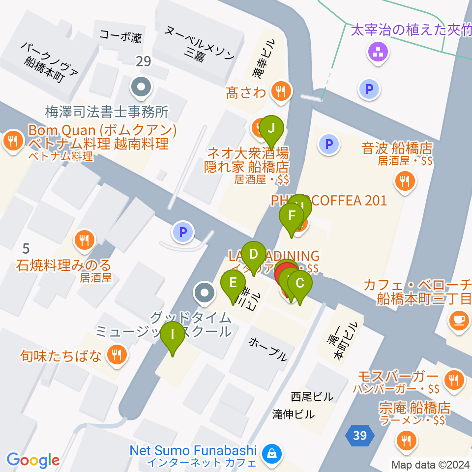 スカイワードミュージックスクール周辺のファミレス・ファーストフード一覧地図