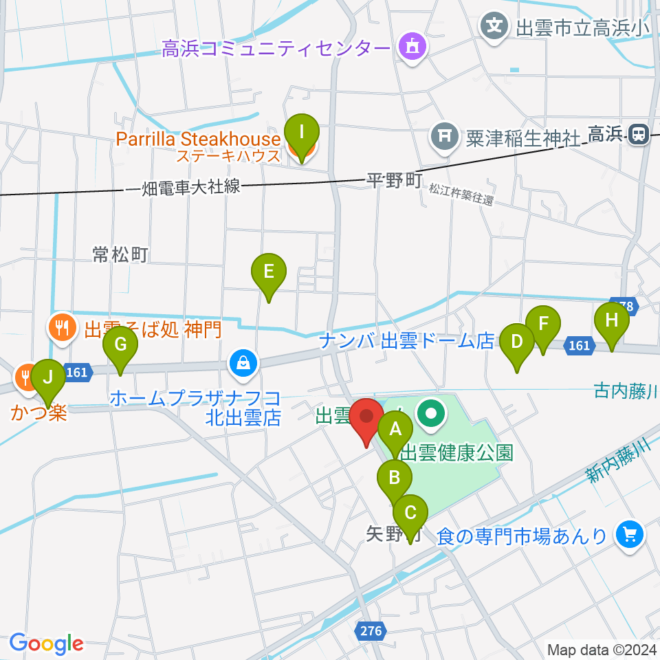 出雲アポロ周辺のファミレス・ファーストフード一覧地図