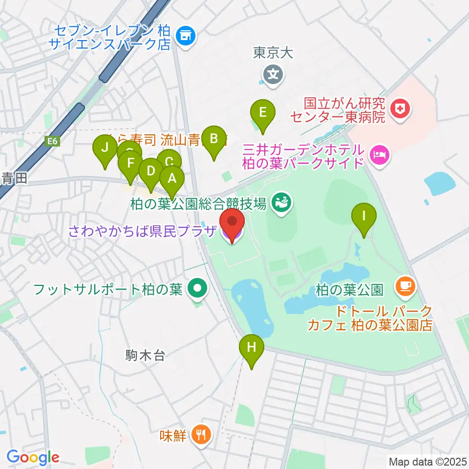 さわやかちば県民プラザ周辺のファミレス・ファーストフード一覧地図