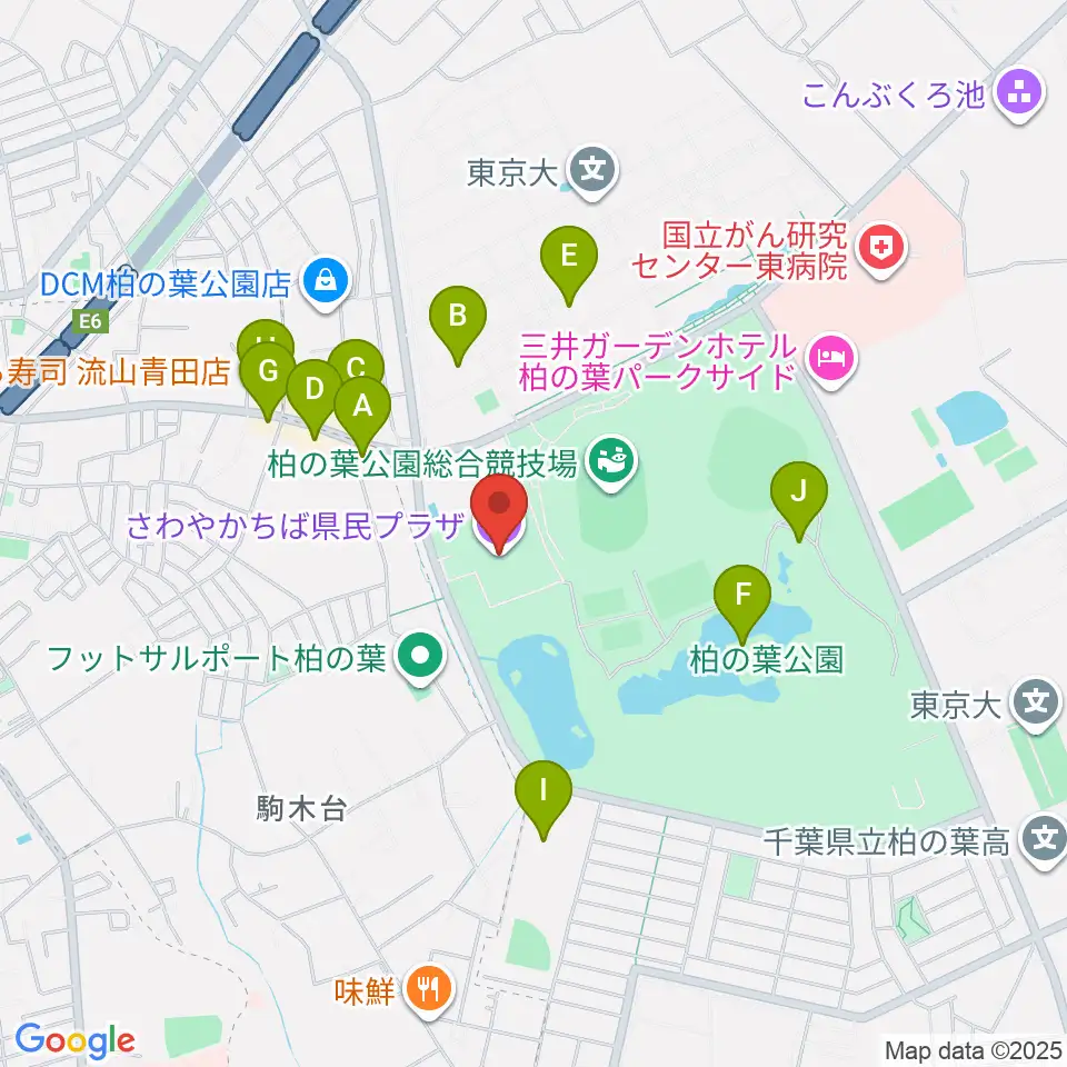 さわやかちば県民プラザ周辺のファミレス・ファーストフード一覧地図