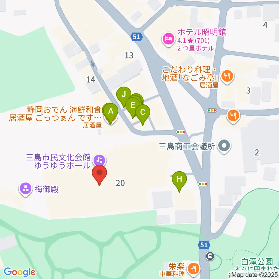 三島市民文化会館 ゆぅゆぅホール周辺のファミレス・ファーストフード一覧地図