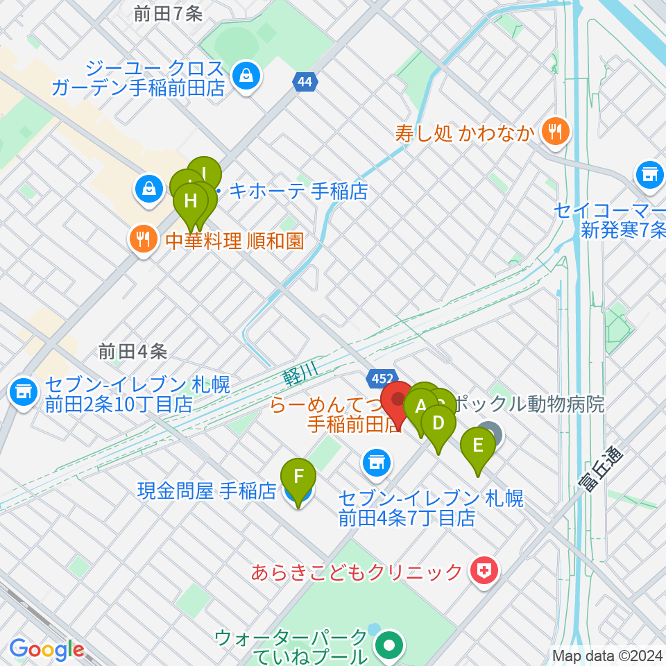 ニューホープ札幌ホール周辺のファミレス・ファーストフード一覧地図