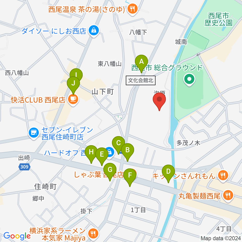 にししん文化会館 茶々っとホール周辺のファミレス・ファーストフード一覧地図