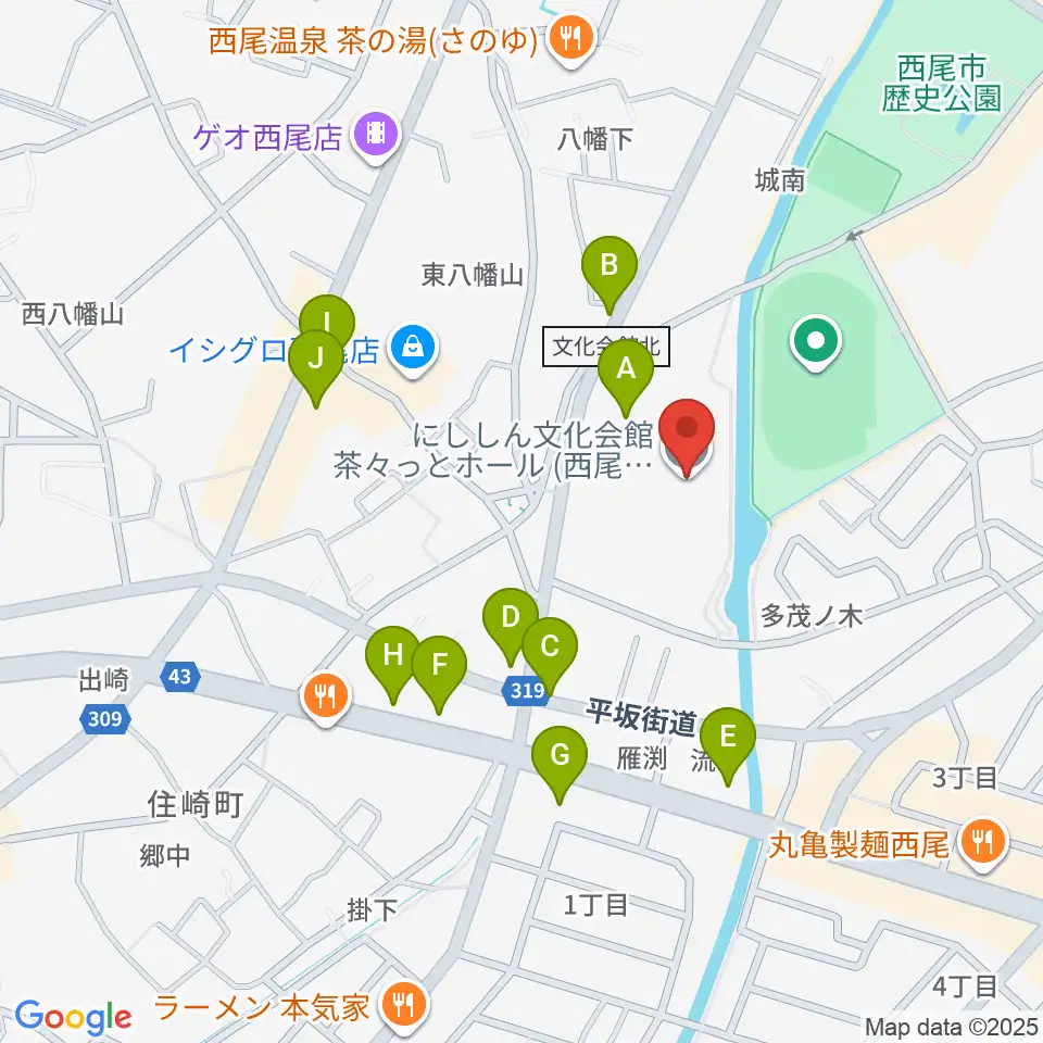 にししん文化会館 茶々っとホール周辺のファミレス・ファーストフード一覧地図