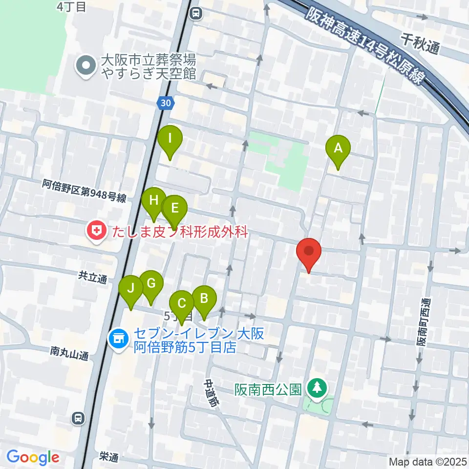 音楽教室 HOUSE MUSIC周辺のファミレス・ファーストフード一覧地図