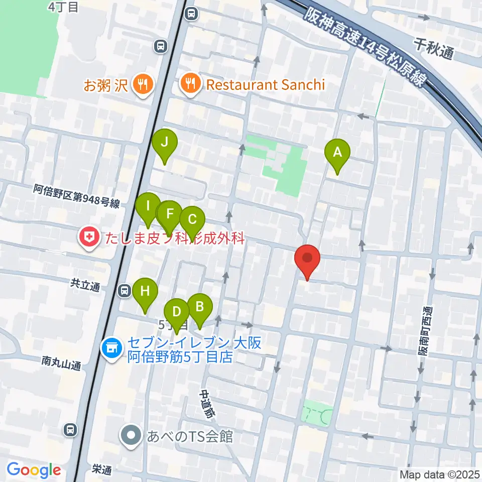 音楽教室 HOUSE MUSIC周辺のファミレス・ファーストフード一覧地図