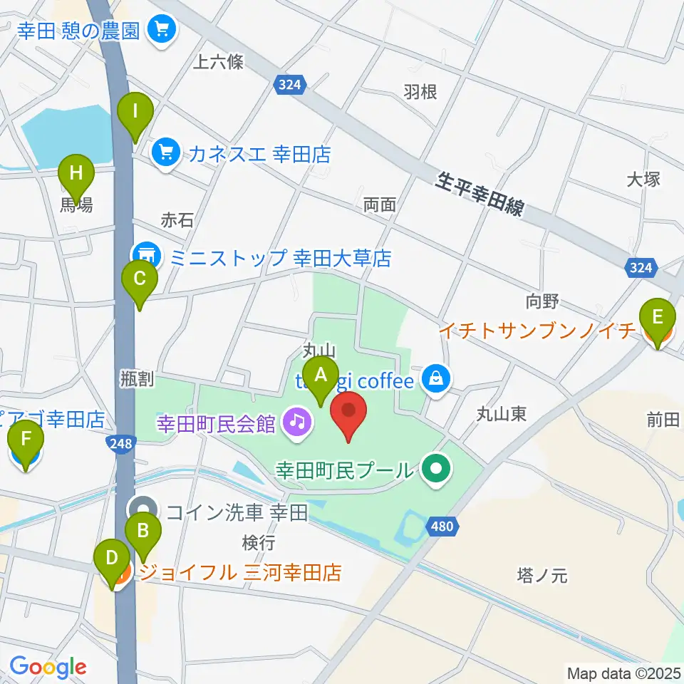 幸田町民会館周辺のファミレス・ファーストフード一覧地図