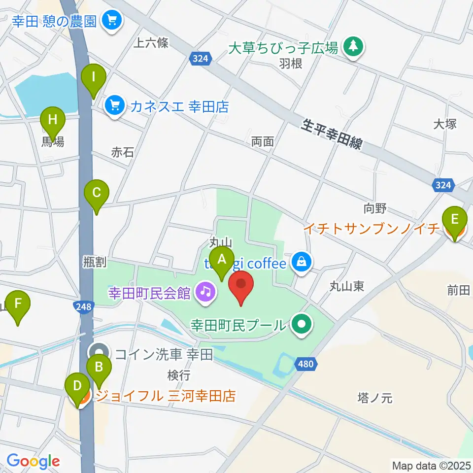 幸田町民会館周辺のファミレス・ファーストフード一覧地図