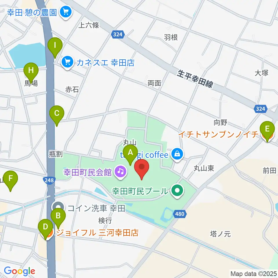 幸田町民会館周辺のファミレス・ファーストフード一覧地図