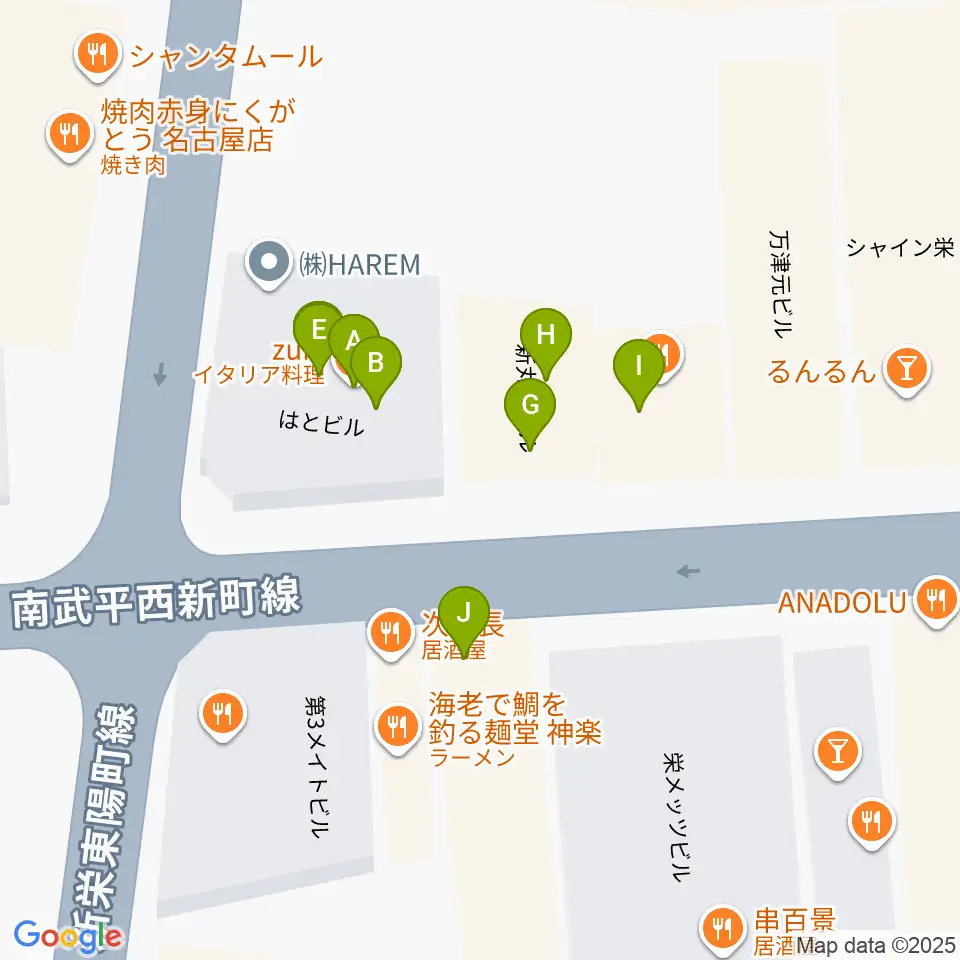 名古屋栄Live DOXY周辺のファミレス・ファーストフード一覧地図