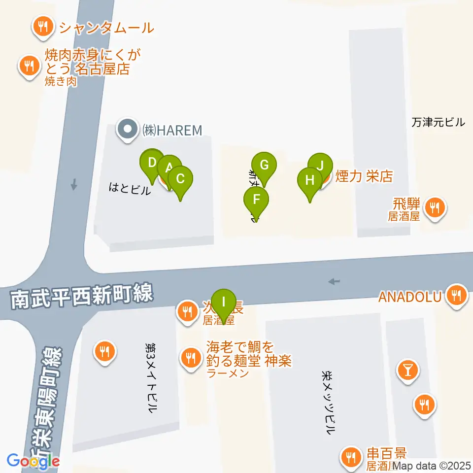 名古屋栄Live DOXY周辺のファミレス・ファーストフード一覧地図