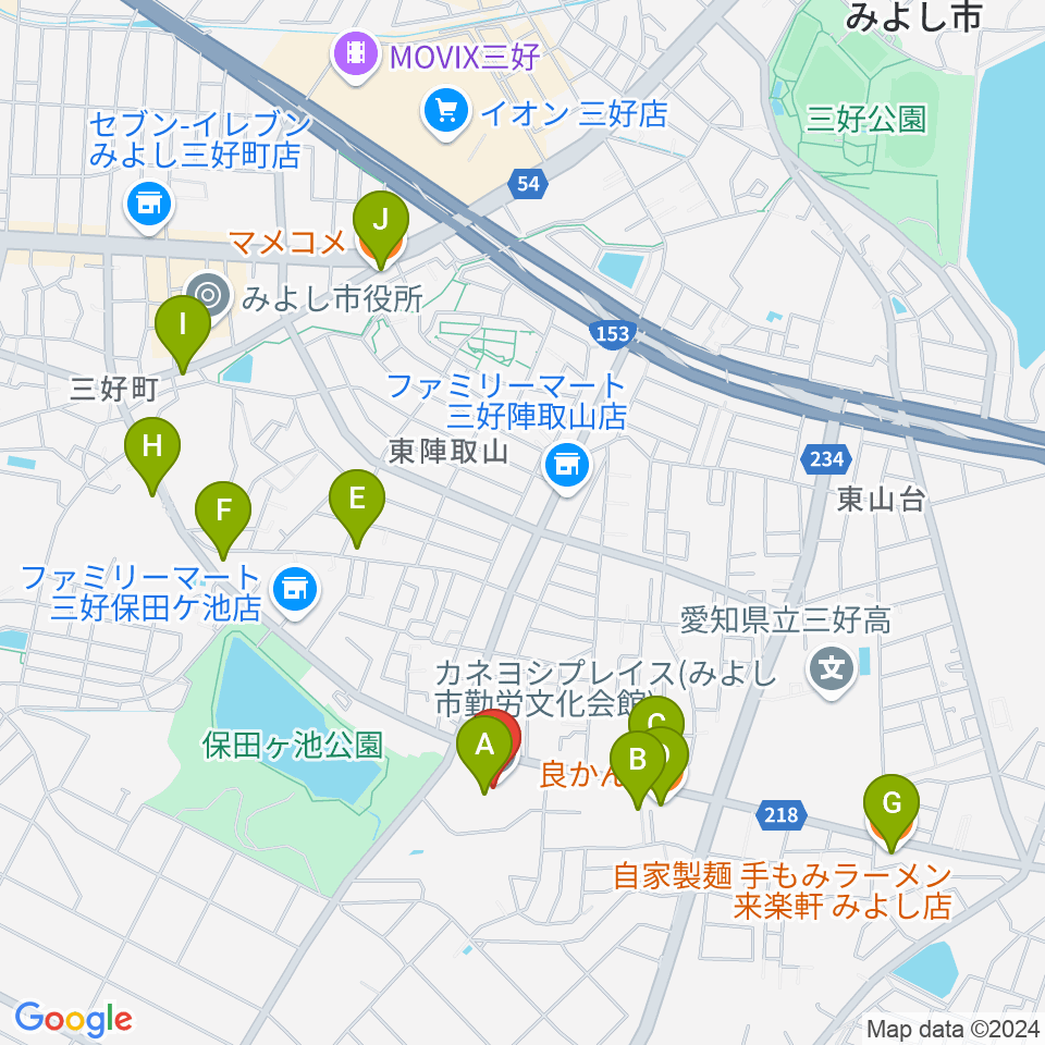 カネヨシプレイス周辺のファミレス・ファーストフード一覧地図