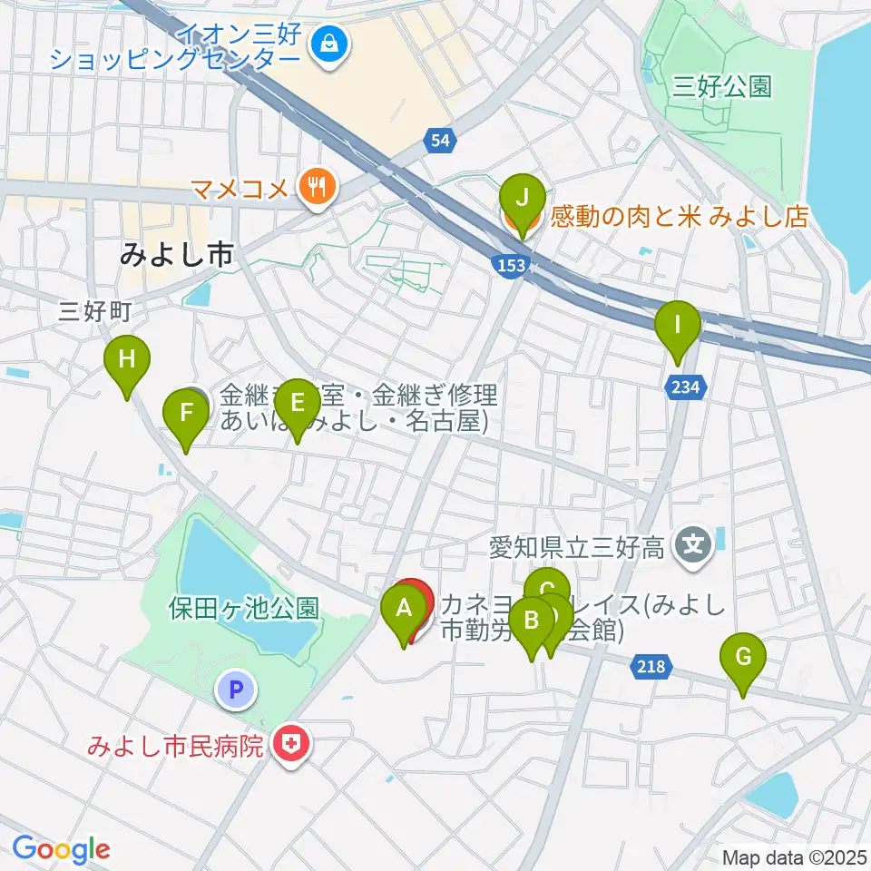 カネヨシプレイス周辺のファミレス・ファーストフード一覧地図