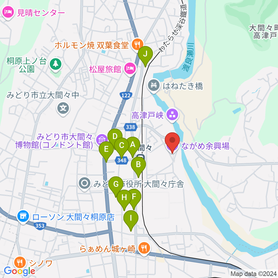 ながめ余興場周辺のファミレス・ファーストフード一覧地図