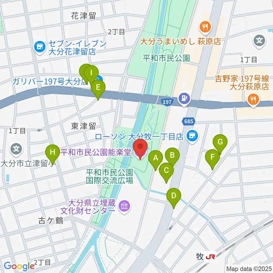 平和市民公園能楽堂周辺のファミレス・ファーストフード一覧地図