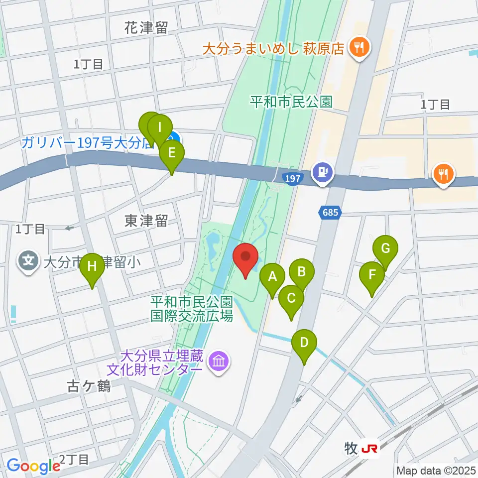 平和市民公園能楽堂周辺のファミレス・ファーストフード一覧地図