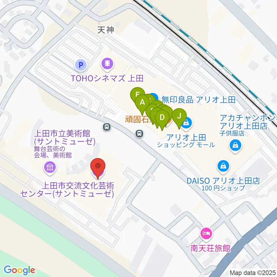 サントミューゼ 上田市交流文化芸術センター周辺のファミレス・ファーストフード一覧地図