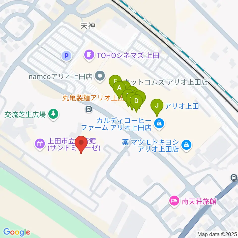 サントミューゼ 上田市交流文化芸術センター周辺のファミレス・ファーストフード一覧地図