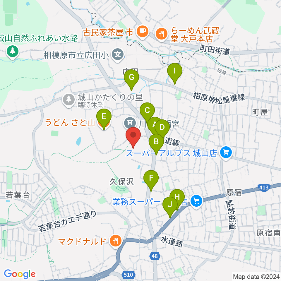 もみじホール城山周辺のファミレス・ファーストフード一覧地図