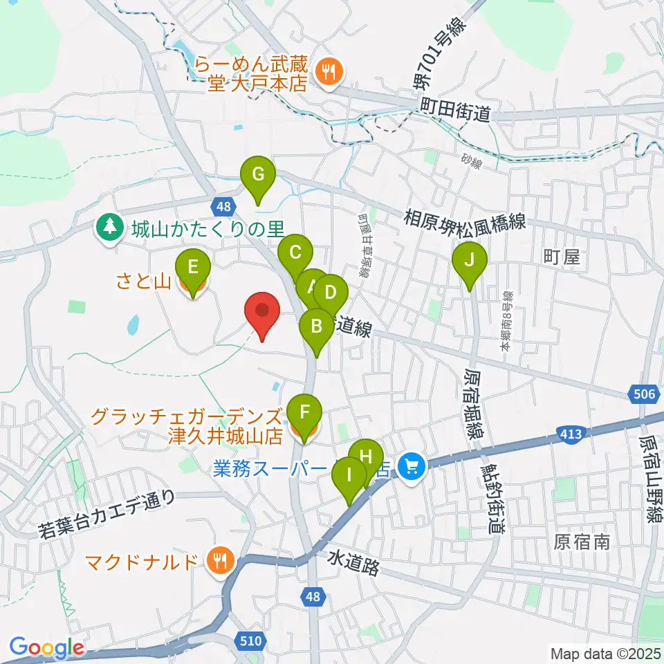 もみじホール城山周辺のファミレス・ファーストフード一覧地図