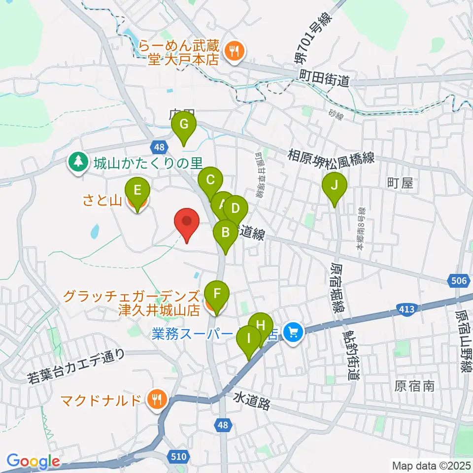 もみじホール城山周辺のファミレス・ファーストフード一覧地図