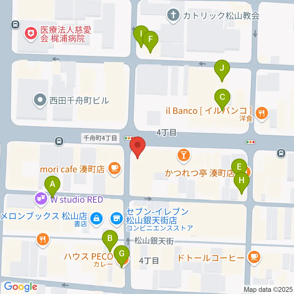 松山Double-u Studio周辺のファミレス・ファーストフード一覧地図