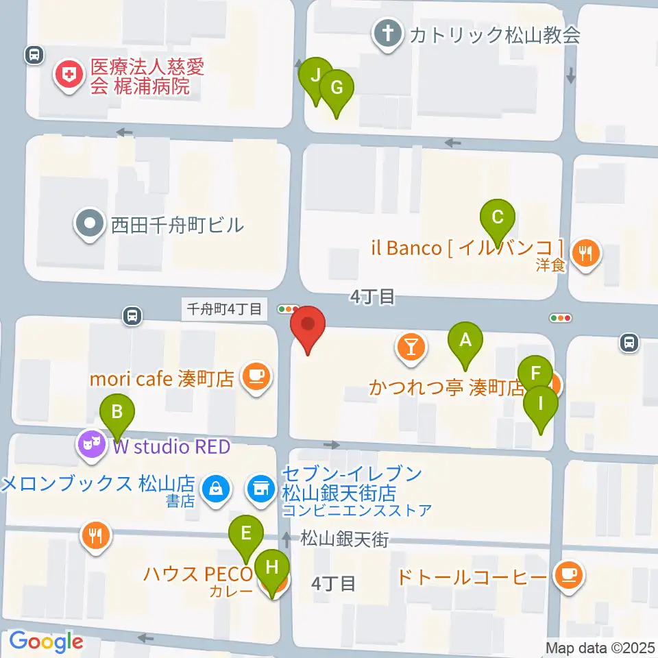松山Double-u Studio周辺のファミレス・ファーストフード一覧地図