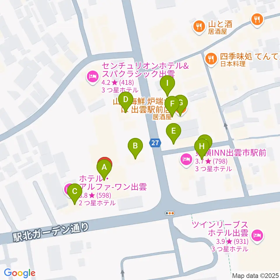 パルメイト出雲周辺のファミレス・ファーストフード一覧地図