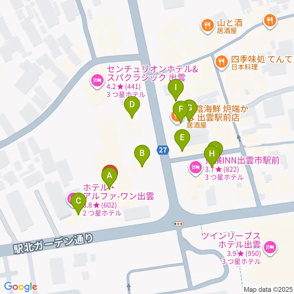 パルメイト出雲周辺のファミレス・ファーストフード一覧地図