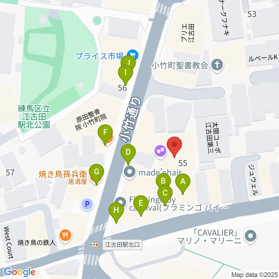 江古田クラブドロシー周辺のファミレス・ファーストフード一覧地図