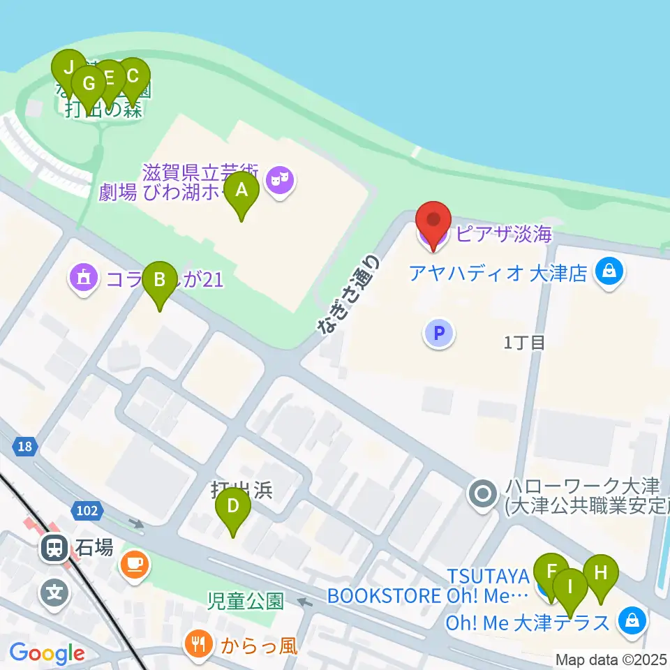 ピアザ淡海 ピアザホール周辺のファミレス・ファーストフード一覧地図