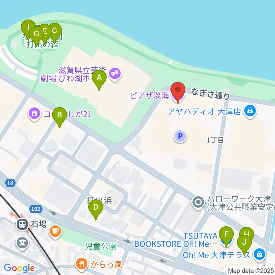 ピアザ淡海 ピアザホール周辺のファミレス・ファーストフード一覧地図