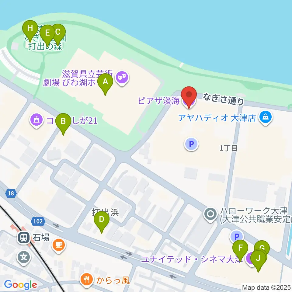 ピアザ淡海 ピアザホール周辺のファミレス・ファーストフード一覧地図