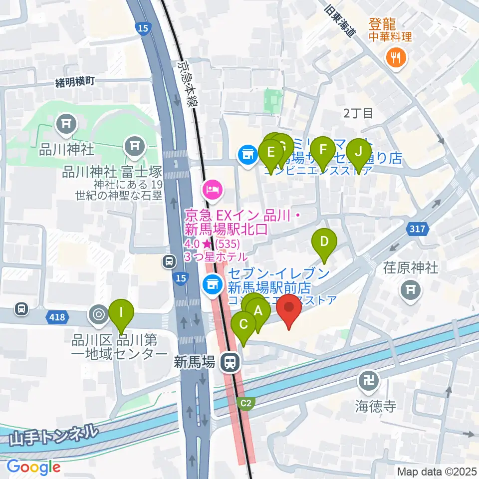 六行会ホール周辺のファミレス・ファーストフード一覧地図