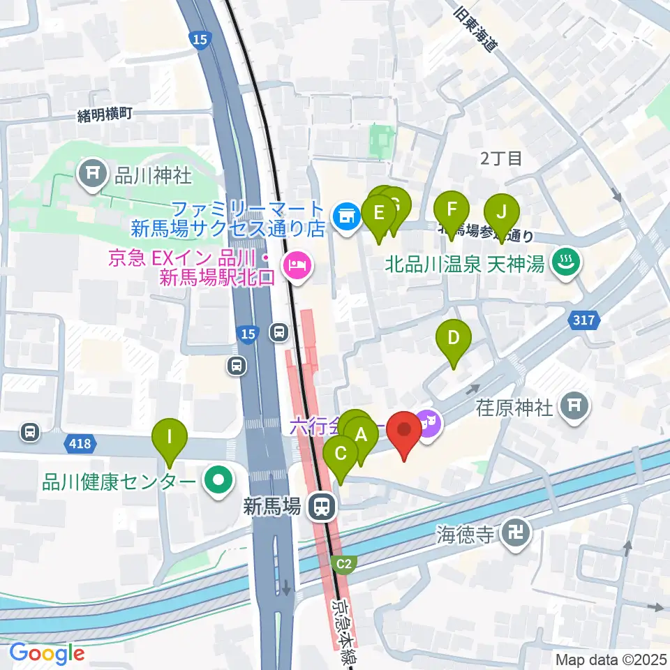 六行会ホール周辺のファミレス・ファーストフード一覧地図