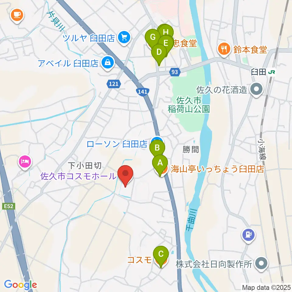 佐久市コスモホール周辺のファミレス・ファーストフード一覧地図