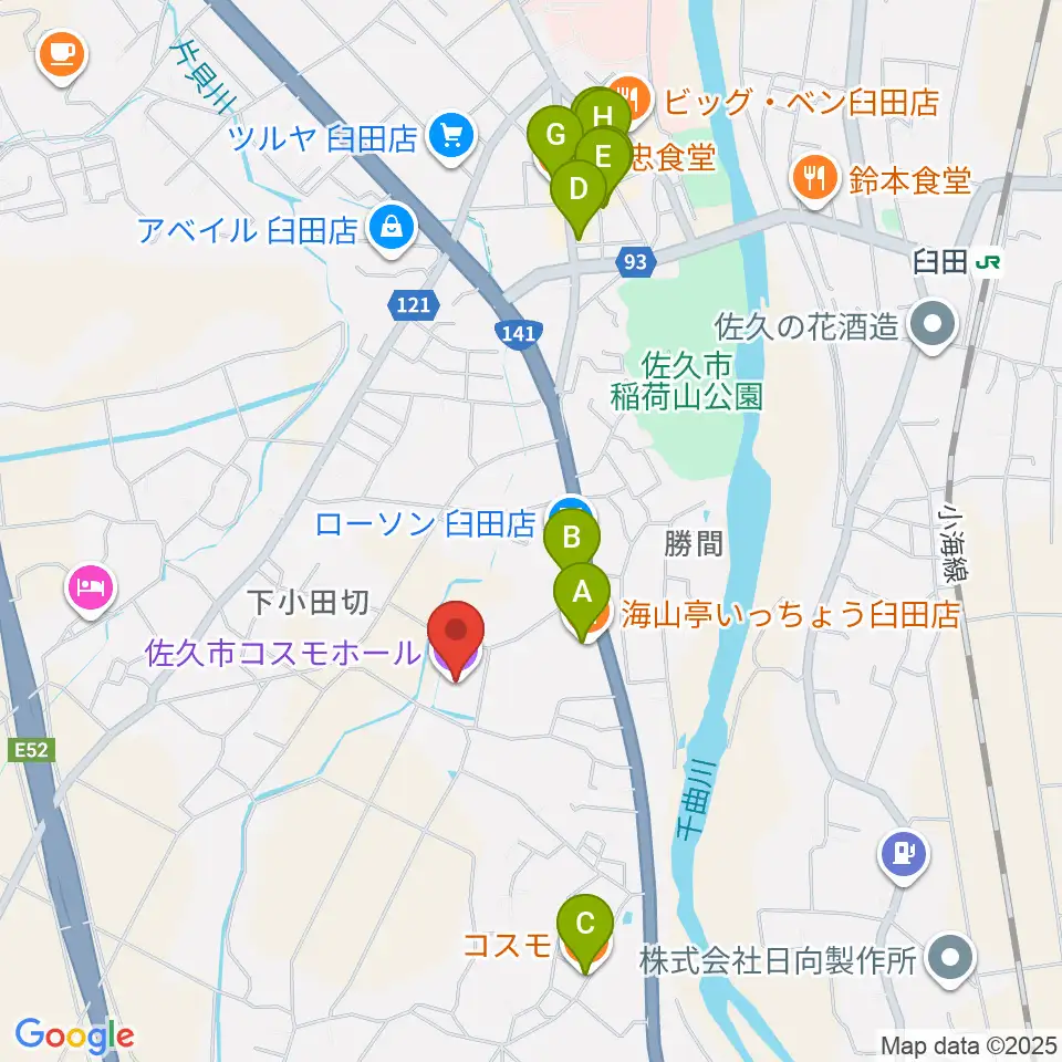 佐久市コスモホール周辺のファミレス・ファーストフード一覧地図