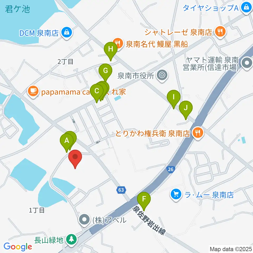 泉南市立文化ホール周辺のファミレス・ファーストフード一覧地図