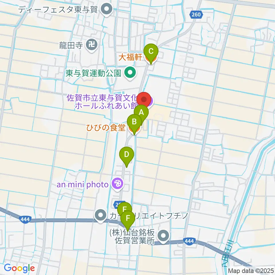佐賀市立東与賀文化ホール周辺のファミレス・ファーストフード一覧地図