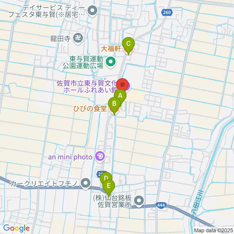 佐賀市立東与賀文化ホール周辺のファミレス・ファーストフード一覧地図