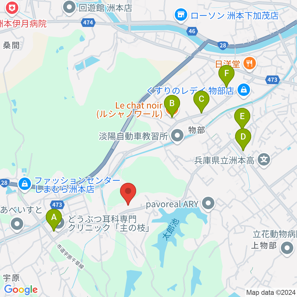 洲本市市民交流センター周辺のファミレス・ファーストフード一覧地図