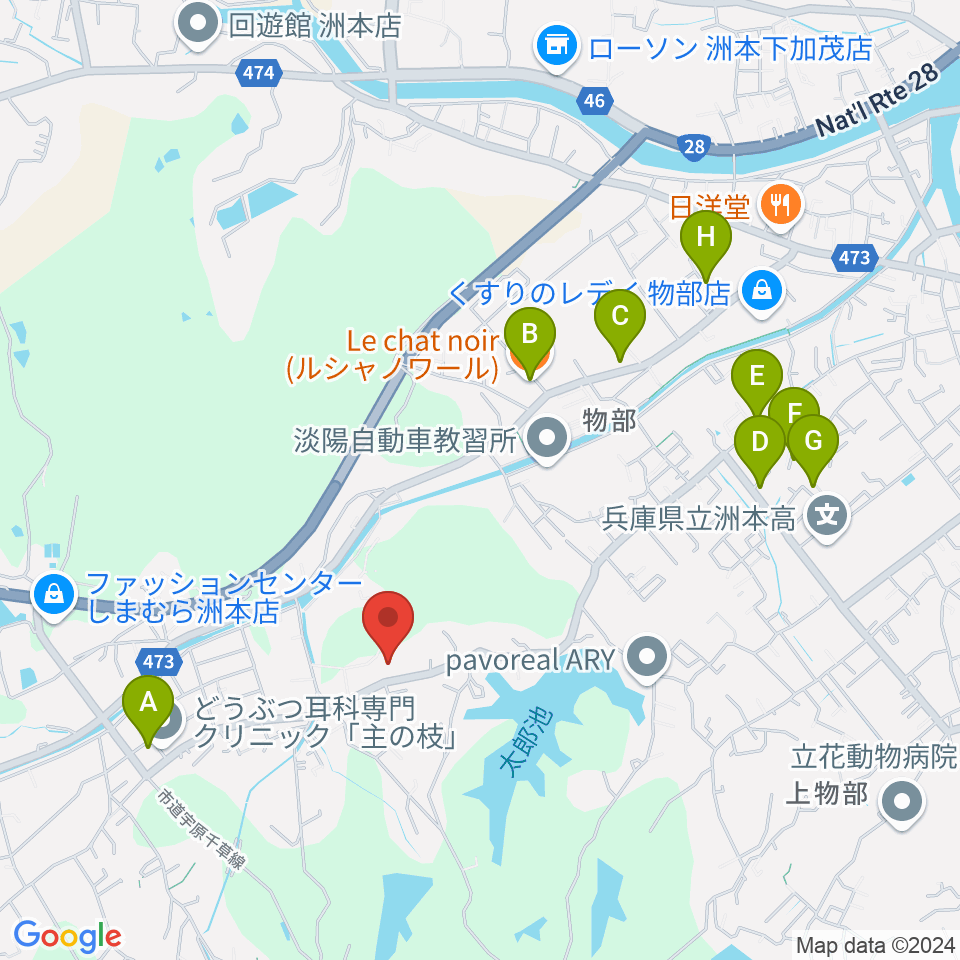 洲本市市民交流センター周辺のファミレス・ファーストフード一覧地図