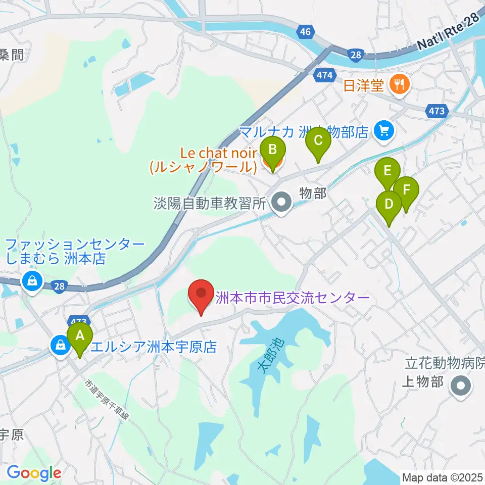 洲本市市民交流センター周辺のファミレス・ファーストフード一覧地図