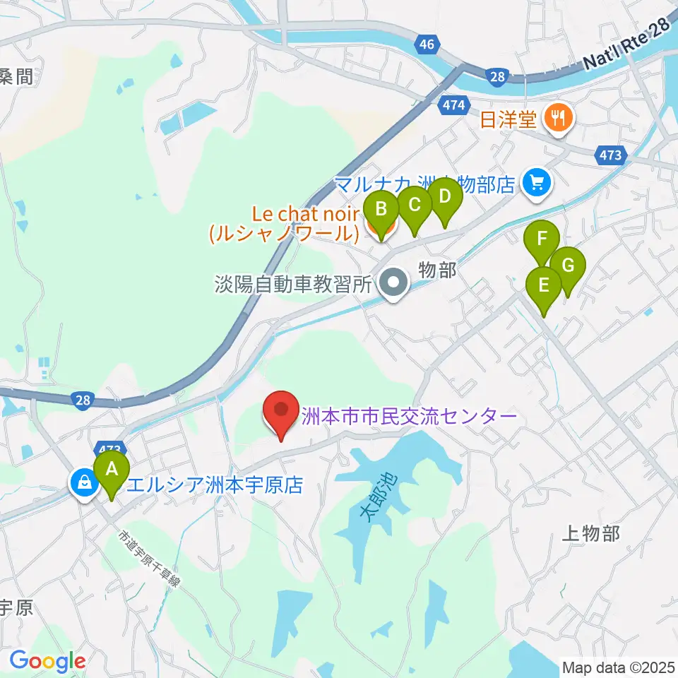 洲本市市民交流センター周辺のファミレス・ファーストフード一覧地図